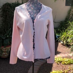 Classic Baby Pink Silk Ruffle Cardigan